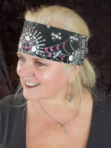 Spider Web Skull Bandana with Fuchsia and Diamond Clear Austrian Crystals (Sku1654)