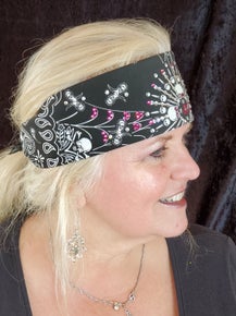 Spider Web Skull Bandana with Fuchsia and Diamond Clear Austrian Crystals (Sku1654)