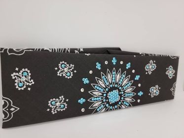 Black Paisley with Turquoise and Diamond Clear Austrian Crystals (Sku1903)