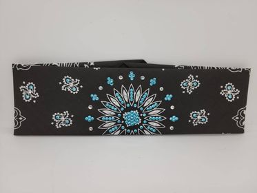 Black Paisley with Turquoise and Diamond Clear Austrian Crystals (Sku1903)