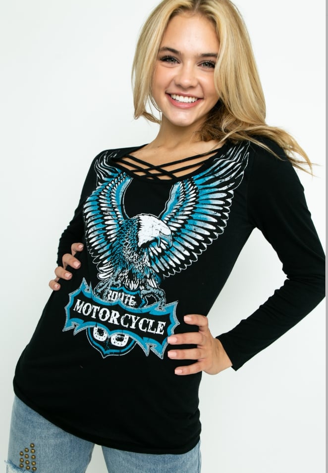 Criss-Cross Top Long Sleeves with Eagle