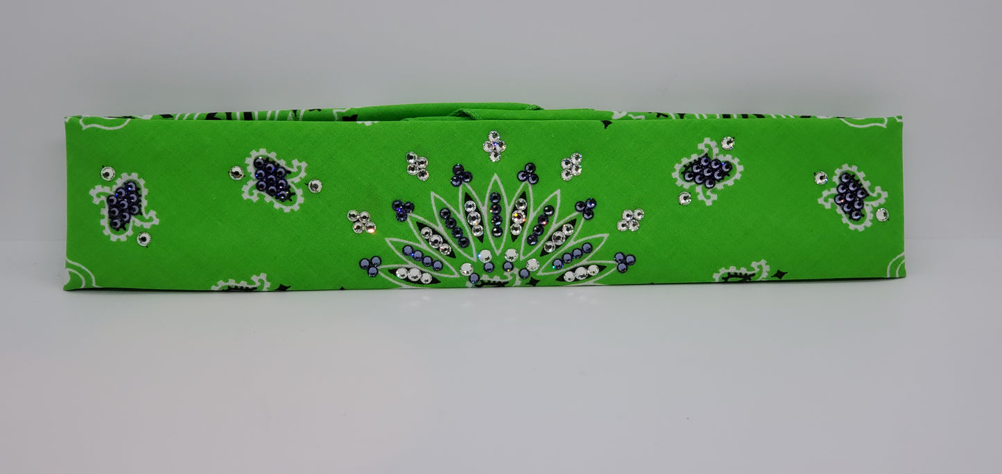 Narrow Lime Green Paisley with Diamond Clear and Light Purple Austrian Crystals (Sku2511)