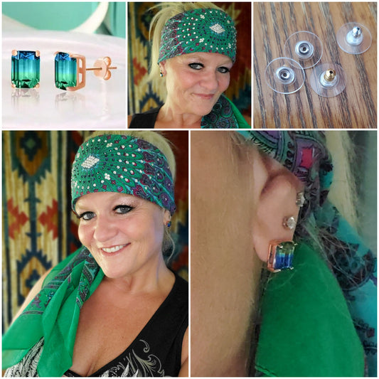 Emerald Cut Sapphire Aquamarine Stud Earrings (Sku8025)