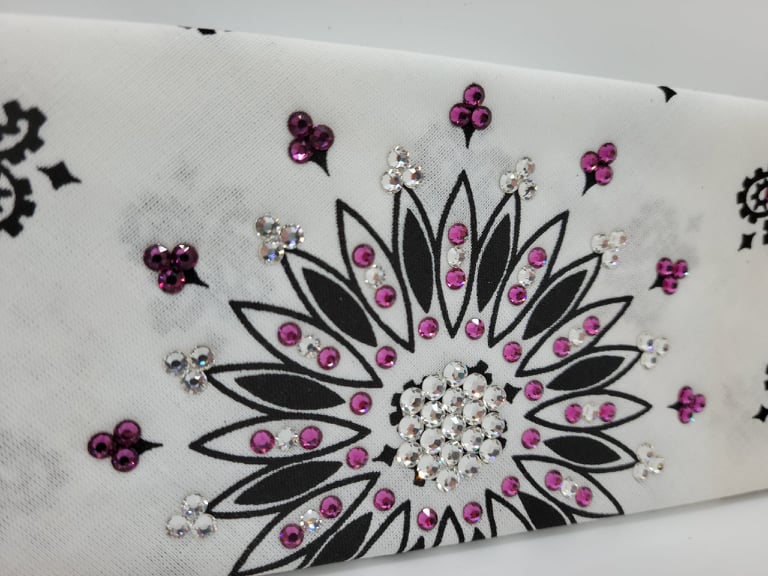 White Paisley with Fuchsia and Diamond Clear Austrian  Crystals (Sku2021)