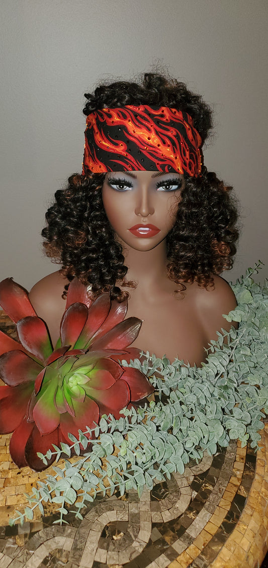 Flame Bandana with Black and Orange Austrian Crystals (SKU 9305)