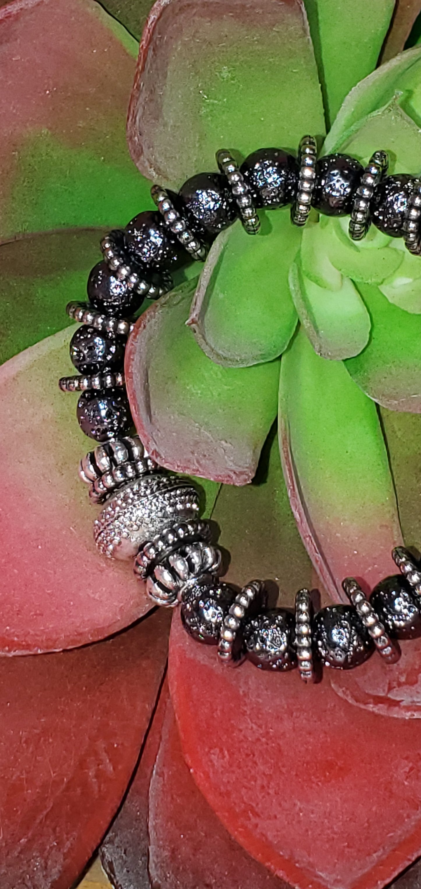 Black Hematite and Silver Colored Beaded Bracelet (Sku8362)