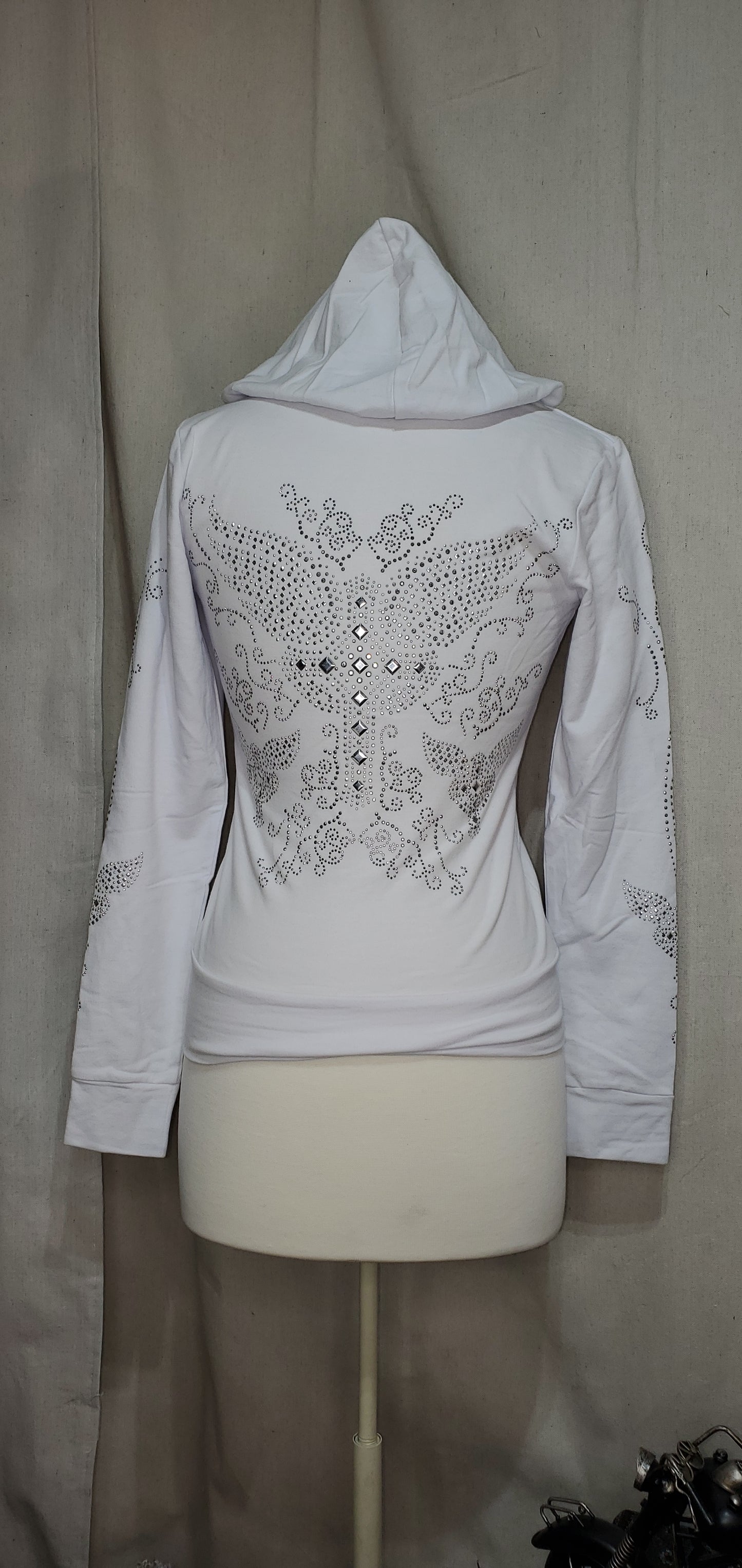 White Cross and Wings French Terry Jacket with Rhinestones (bs1711)