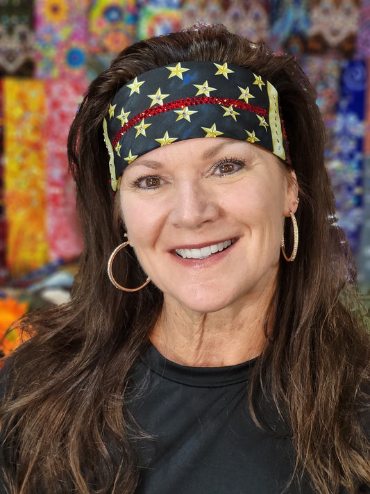 Thin RED Line Vintage Flag Bandana with Red and Diamond Clear Austrian Crystals (Sku1152)