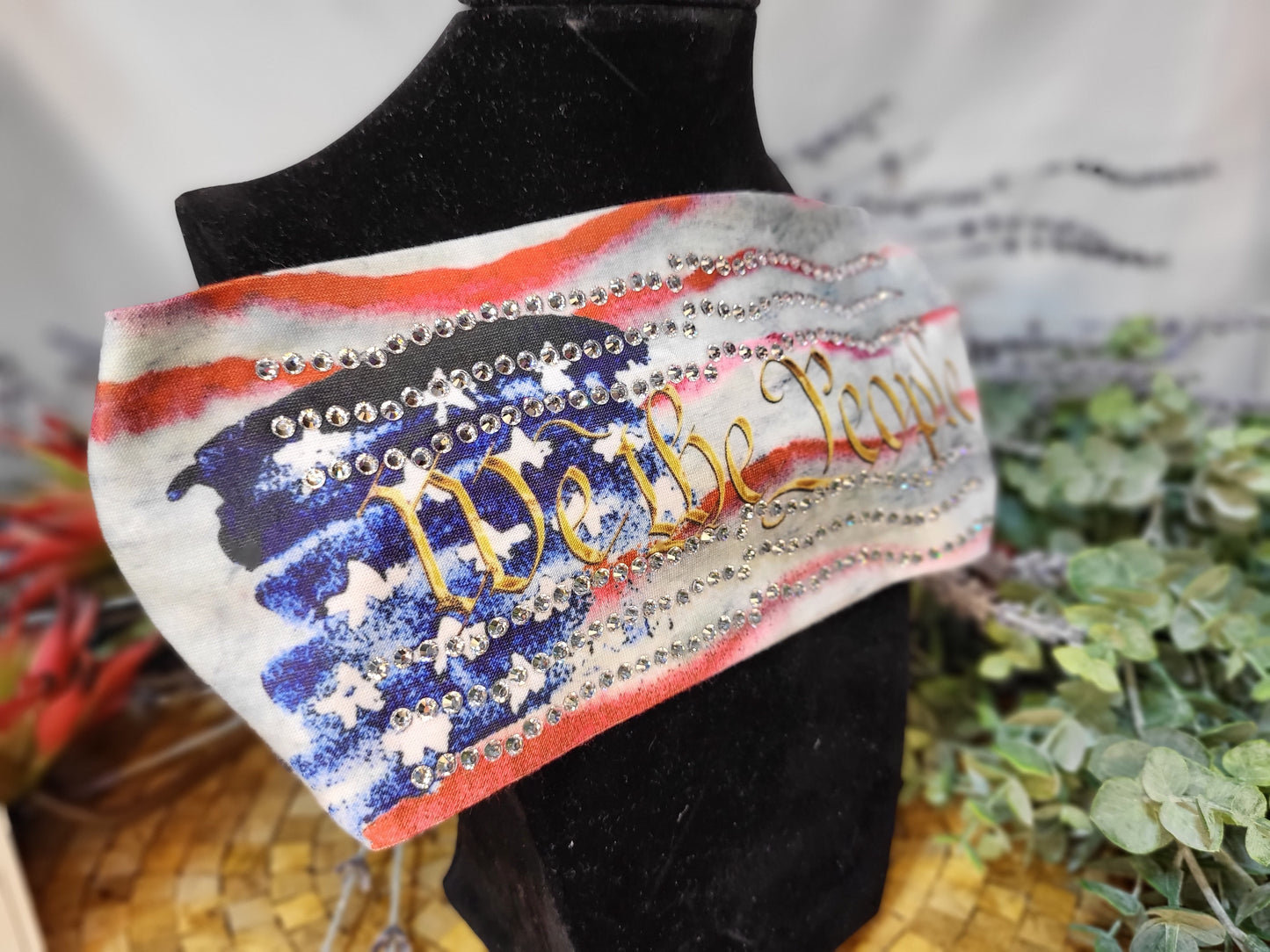 Stretchy Headband We The People with Aurora Borealis Crystals (Sku5256)