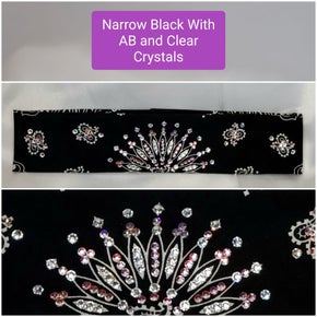 Narrow Black Paisley with Aurora Borealis and Diamond Clear Austrian Crystals (Sku2076)