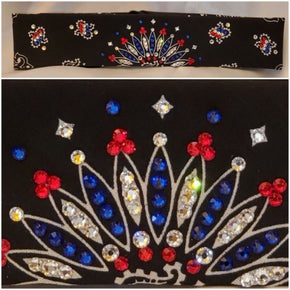 Narrow Black Paisley with Red, Blue and Diamond Clear Austrian Crystals (Sku2082)