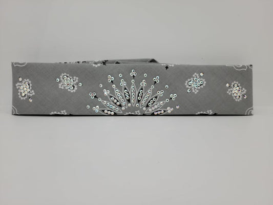 Narrow Silver Paisley Bandana with Aurora Borealis Austrian Crystals (Sku2110)