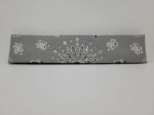 Narrow Silver Paisley Bandana with Diamond Clear Austrian Crystals (Sku2115)