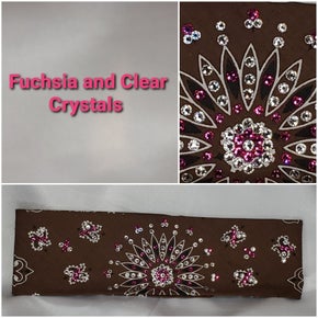 Brown Paisley with Fuchsia and Diamond Clear Austrian Crystals (Sku2127)
