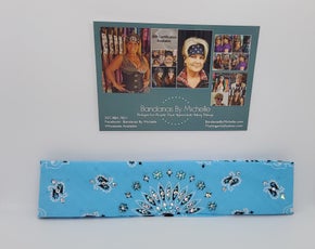 Narrow Baby Blue Paisley Bandana with Turquoise and Diamond Clear Austrian Crystals (Sku2426)