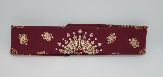 Narrow Gold Paisley on Maroon with Rose Gold and Diamond Clear Austrian Crystals (Sku2491)