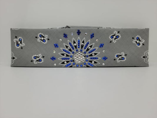 Silver Paisley Bandana with Blue and Diamond Clear Austrian Crystals (Sku2500)