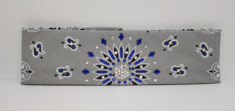 Silver Paisley with Blue and Diamond Clear Austrian Crystals (Sku2500)