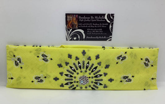 Bright Yellow Paisley with Black and Diamond Clear Swarovski Crystals (Sku2505)