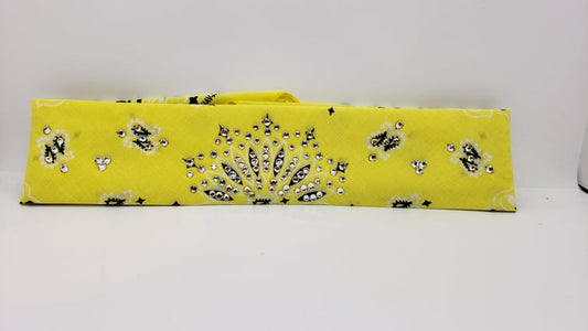 Narrow Bright Yellow Paisley Bandana with Diamond Clear Austrian Crystals (Sku2506)