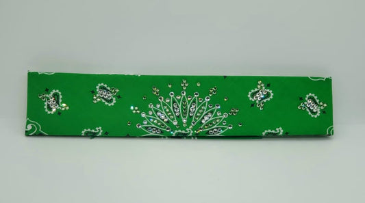 Narrow Kelly Green Paisley Bandana with Light Green and Diamond Clear Austrian Crystals (Sku2512)