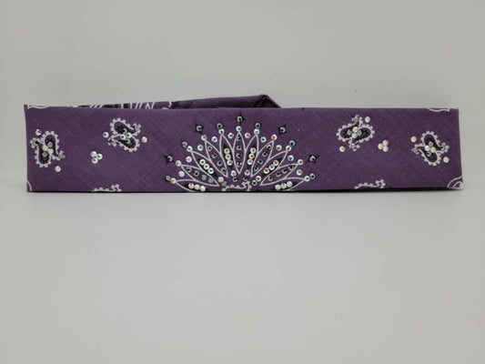 Narrow Plum Paisley Bandana with Black and Aurora Borealis Austrian Crystals (Sku2513)