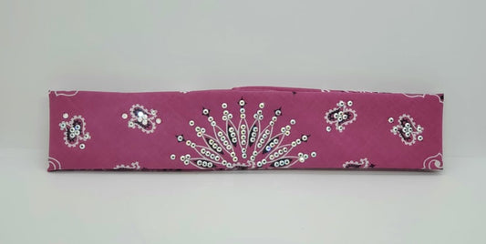 Narrow Magenta Paisley Bandana with Aurora Borealis Austrian Crystals (Sku2515)