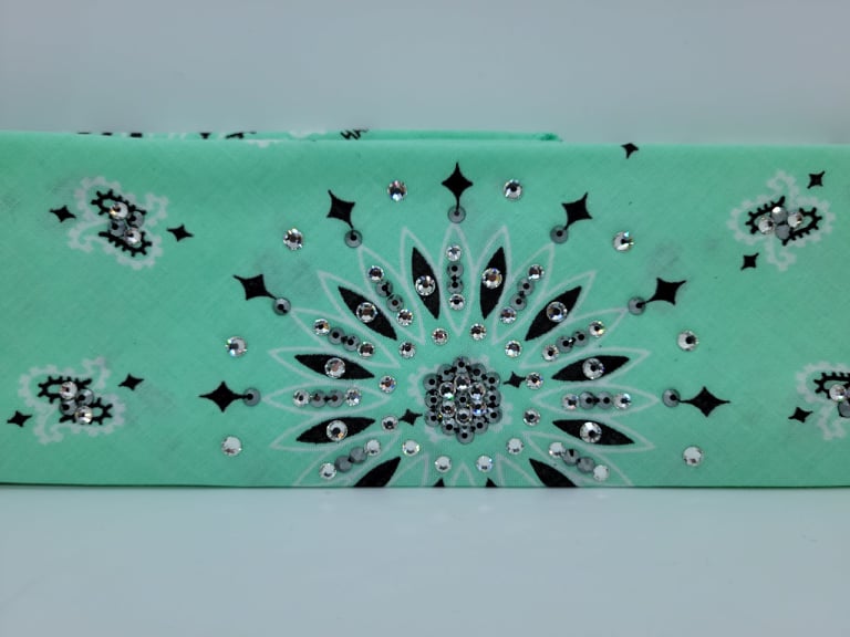 Mint Paisley with Black and Diamond Clear Austrian Crystals (Sku2520)