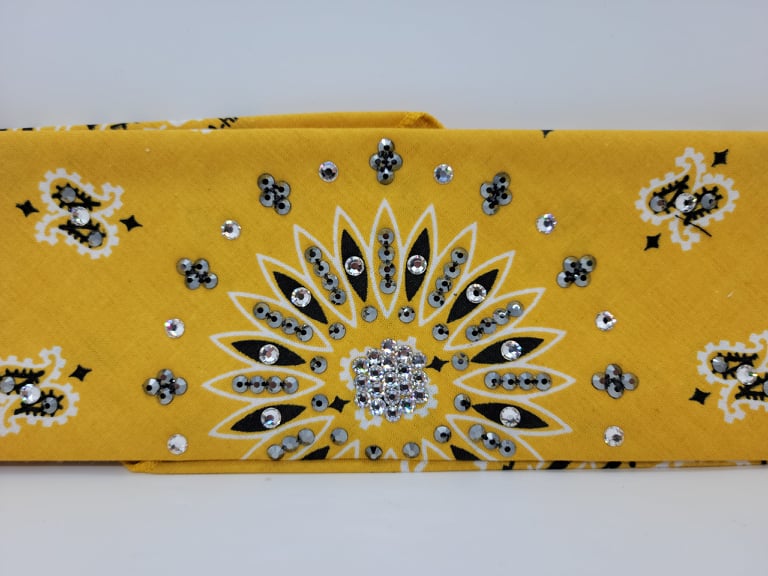 Mustard Paisley with Black and Diamond Clear Austrian Crystals (Sku2522)