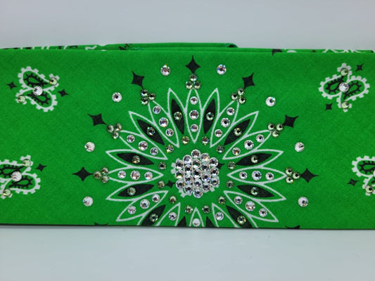 Green Paisley Bandana with Light Green and Diamond Clear Austrian Crystals (Sku2529)