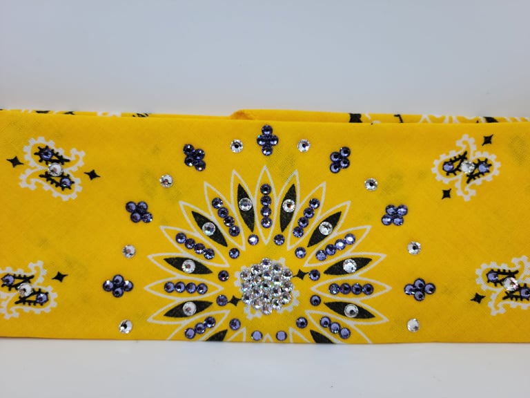 Bright Yellow Paisley with Lavender and Diamond Clear Austrian Crystals (Sku2532)