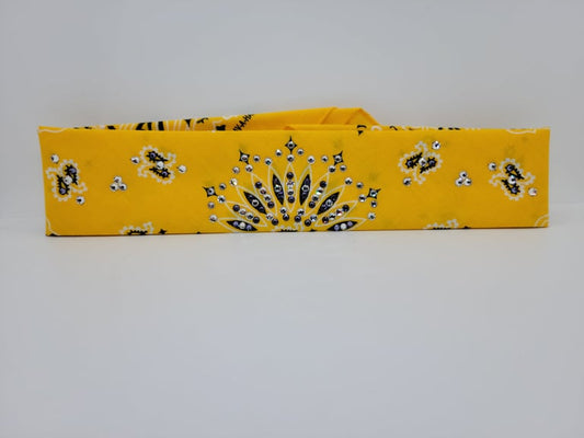 Narrow Bright Yellow Paisley with Lavender and Diamond Clear Austrian Crystals (Sku2533)