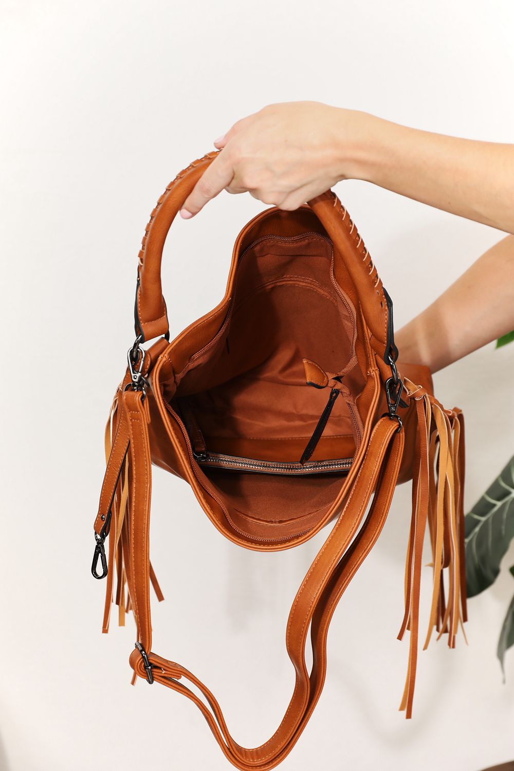 Soft Vegan Leather Fringe Detail Shoulder Bag