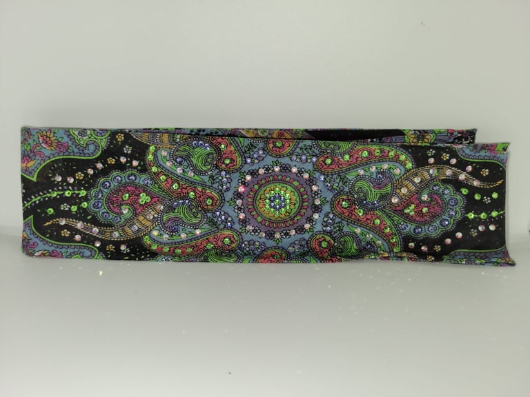 Long Black, Blue and Green Scarf with Light Green, Light Purple and Aurora Borealis Crystals (Sku3039)