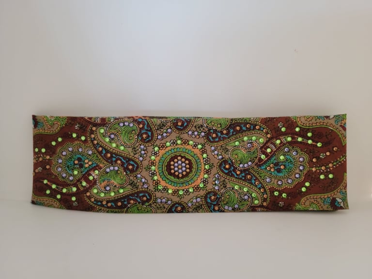 Long Brown and Green Scarf with Light Green, Light Purple and Light Brown Crystals (Sku3040)
