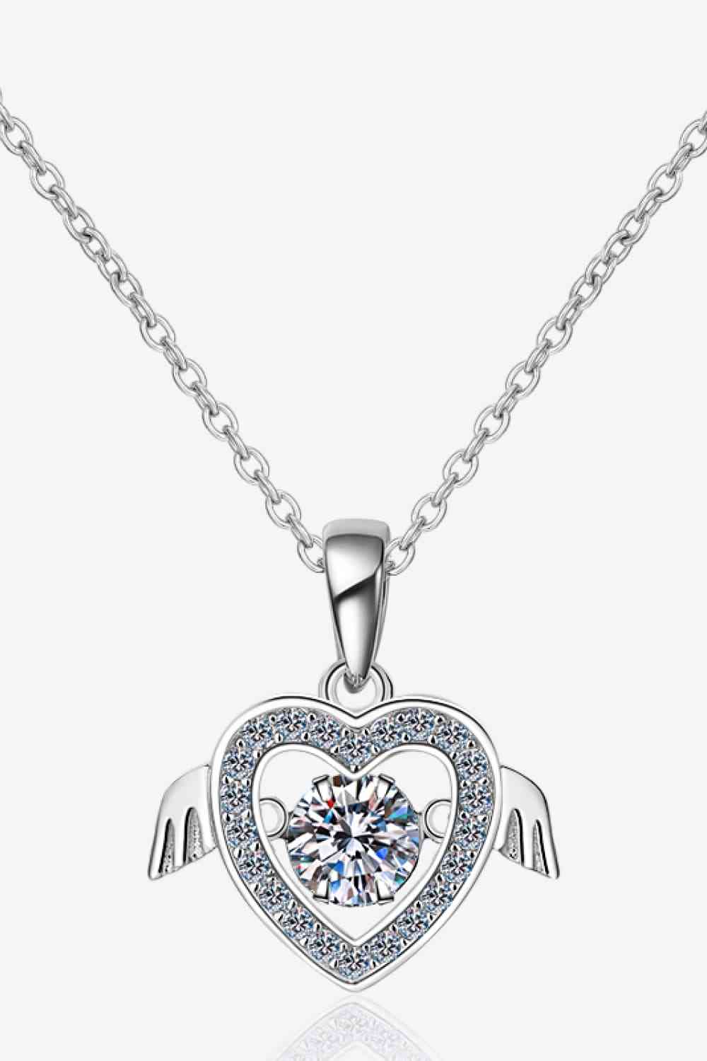 Winged Heart Moissanite 925 Sterling Silver Necklace