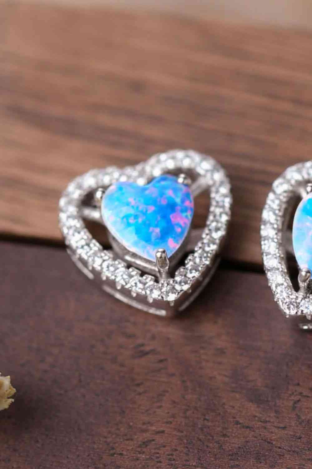 BEAUTIFUL Sterling Silver Opal Heart Stud Earrings