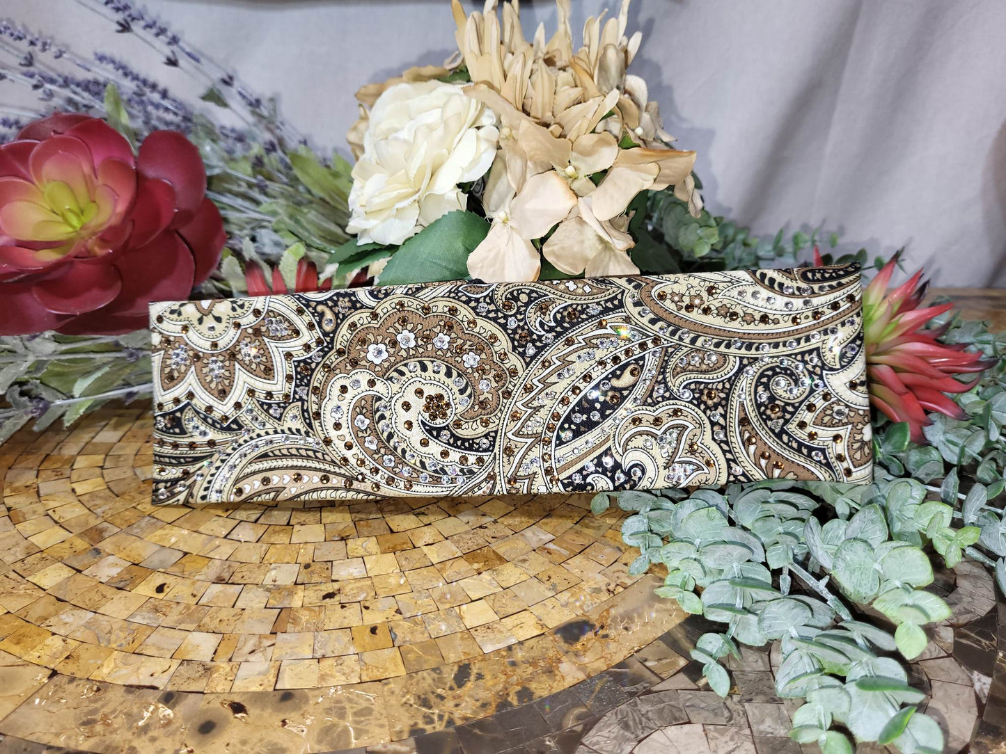 LeeAnnette Brown Paisley with Brown, Black and Diamond Clear Austrian Crystals (Sku4005)