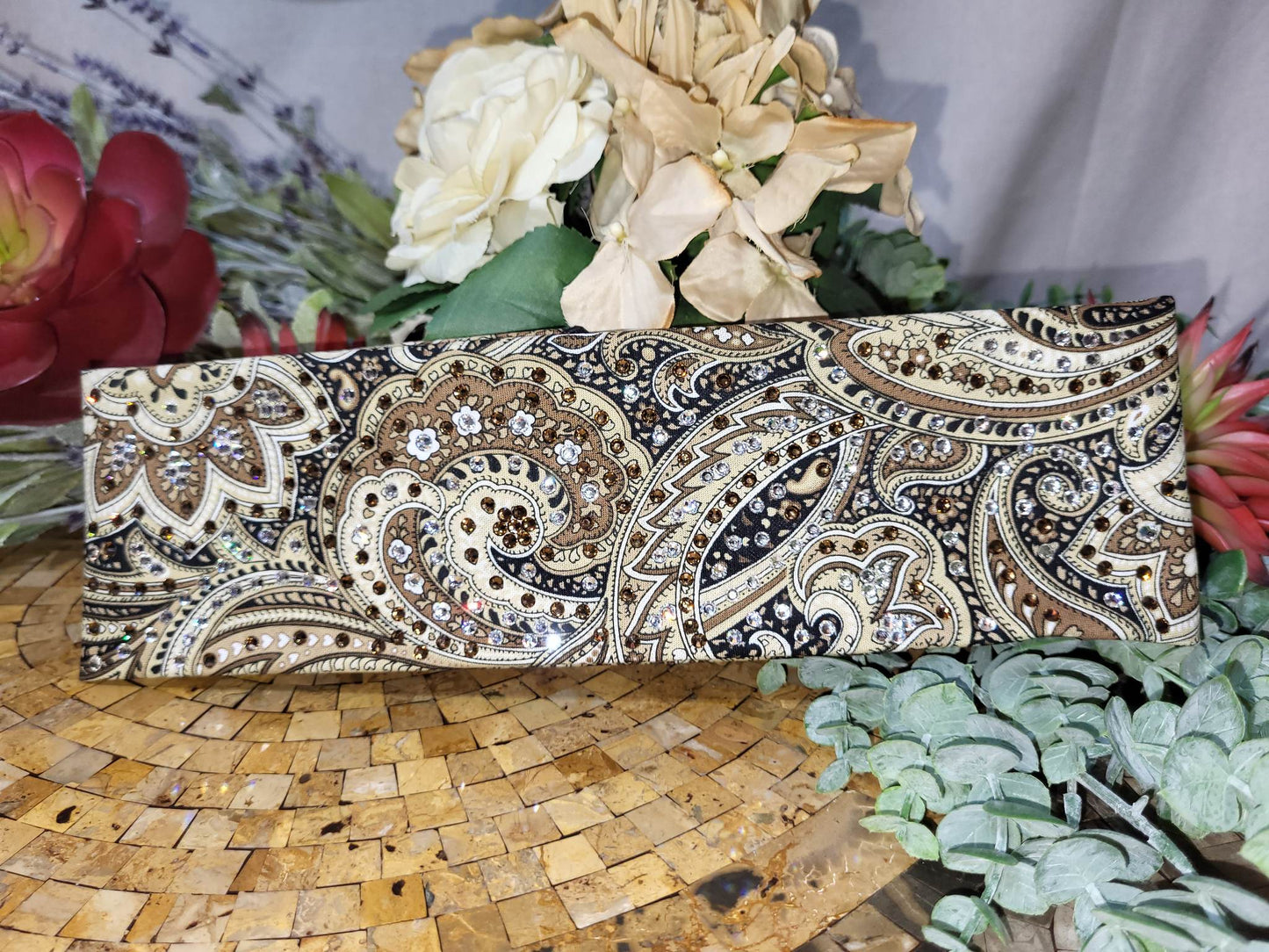 LeeAnnette Brown Paisley with Brown, Black and Diamond Clear Austrian Crystals (Sku4005)