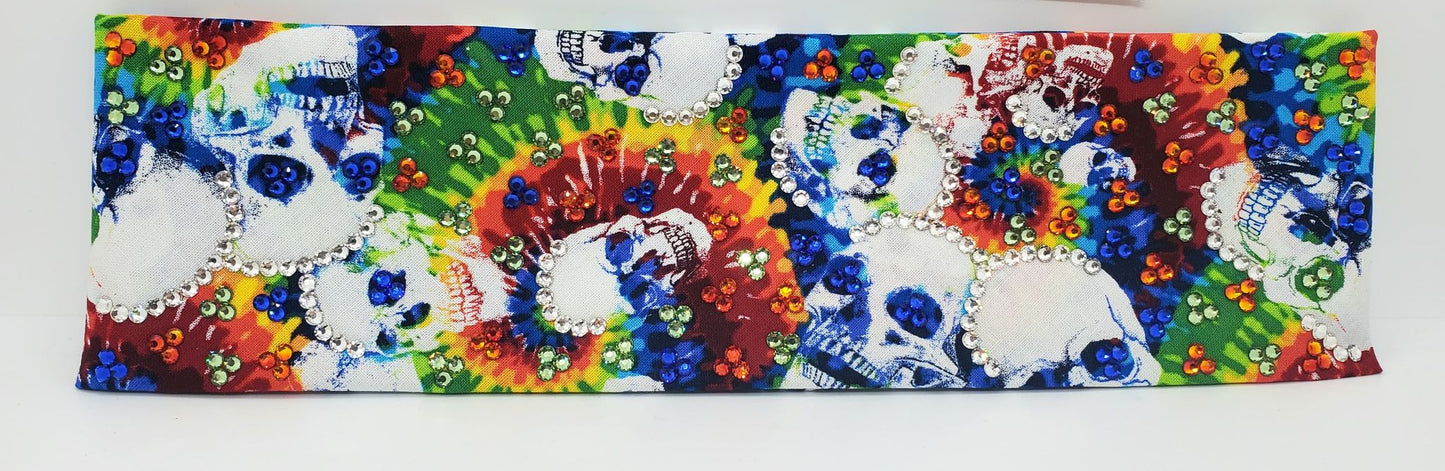 LeeAnnette Tie Dye Skulls Bandana with Multiple Colors of Austrian Crystals (Sku4020)