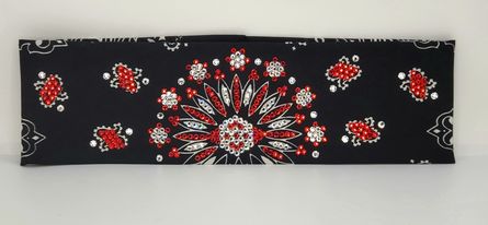 LeeAnnette Black Paisley Bandana with Red and Diamond Clear Swarovski Crystals (Sku4078)