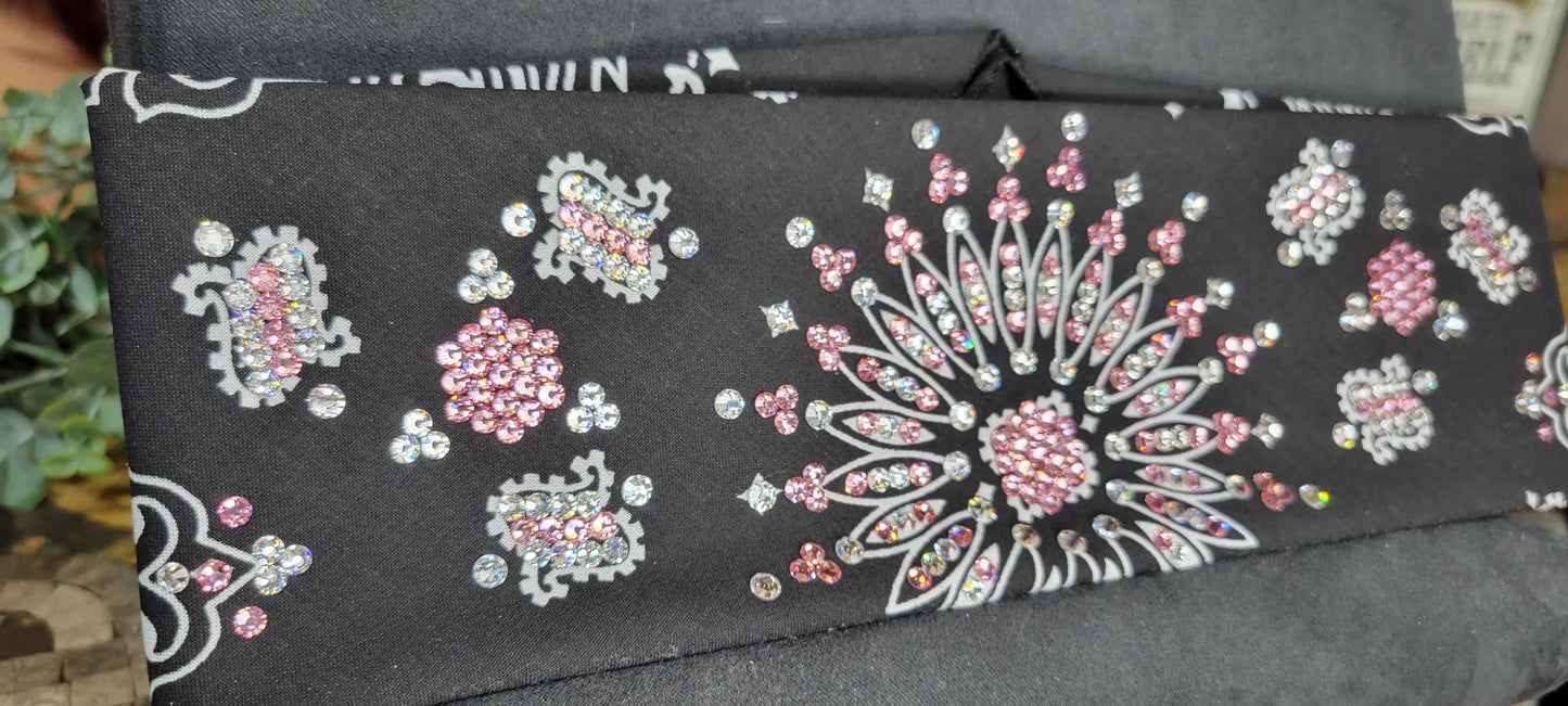 LeeAnnette Black Paisley with Pink and Diamond Clear Crystals (Sku4086)