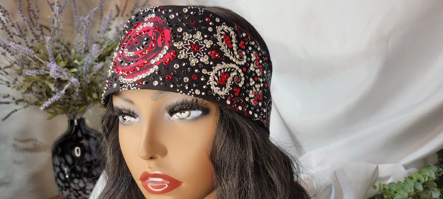 Super LeeAnnette Red Rose with Red, Black and Diamond Clear Austrian Crystals (Sku4245)