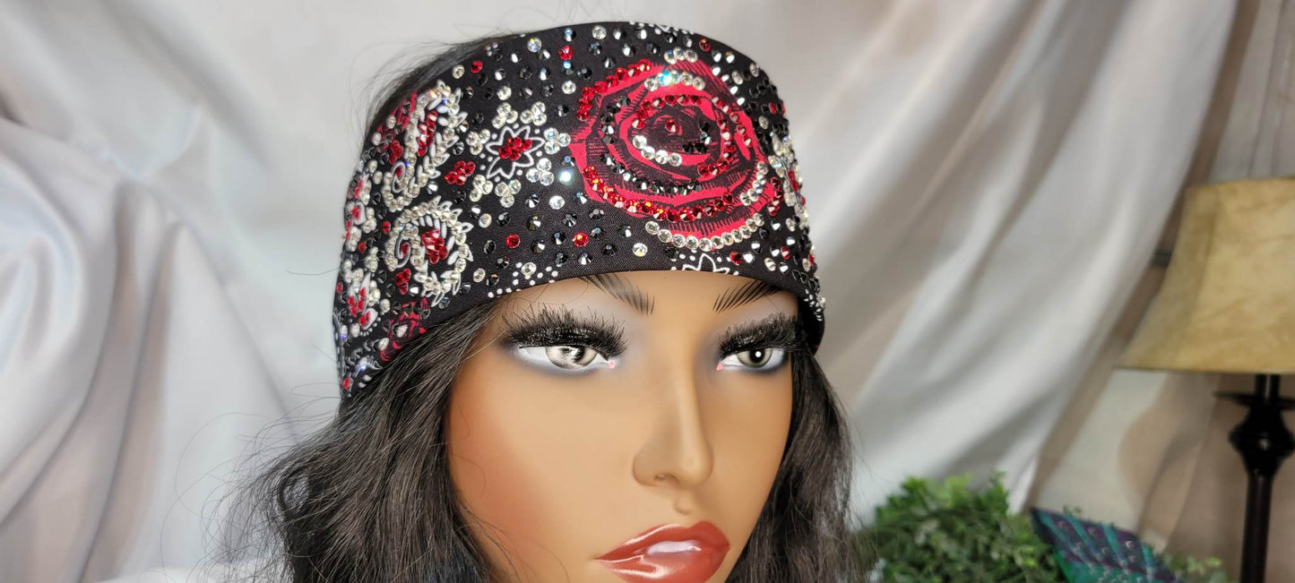 Super LeeAnnette Red Rose with Red, Black and Diamond Clear Austrian Crystals (Sku4245)