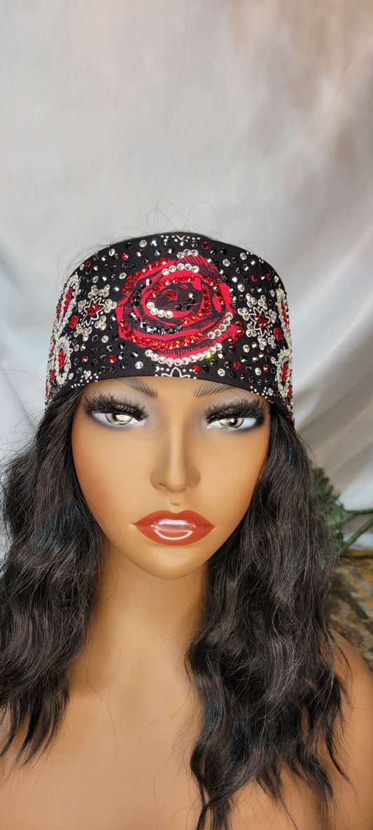 Super LeeAnnette Red Rose with Red, Black and Diamond Clear Austrian Crystals (Sku4245)