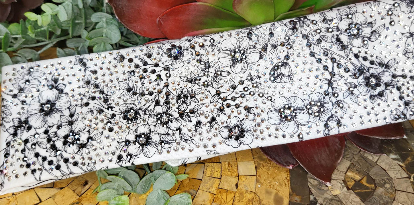 Super LeeAnnette Black and White Flowers with Black and Diamond Clear Austrian Crystals (sku4260)
