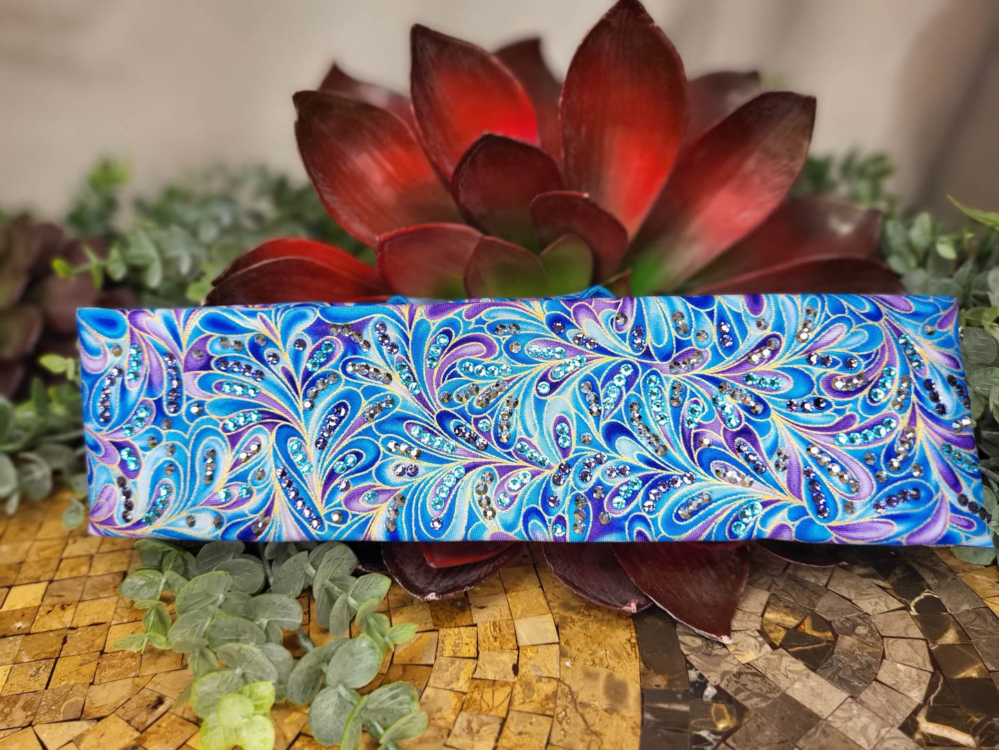 LeeAnnette Fancy Purple and Blue Leaves with Aqua, Lavender and Chrome Austrian Crystals (sku4261)