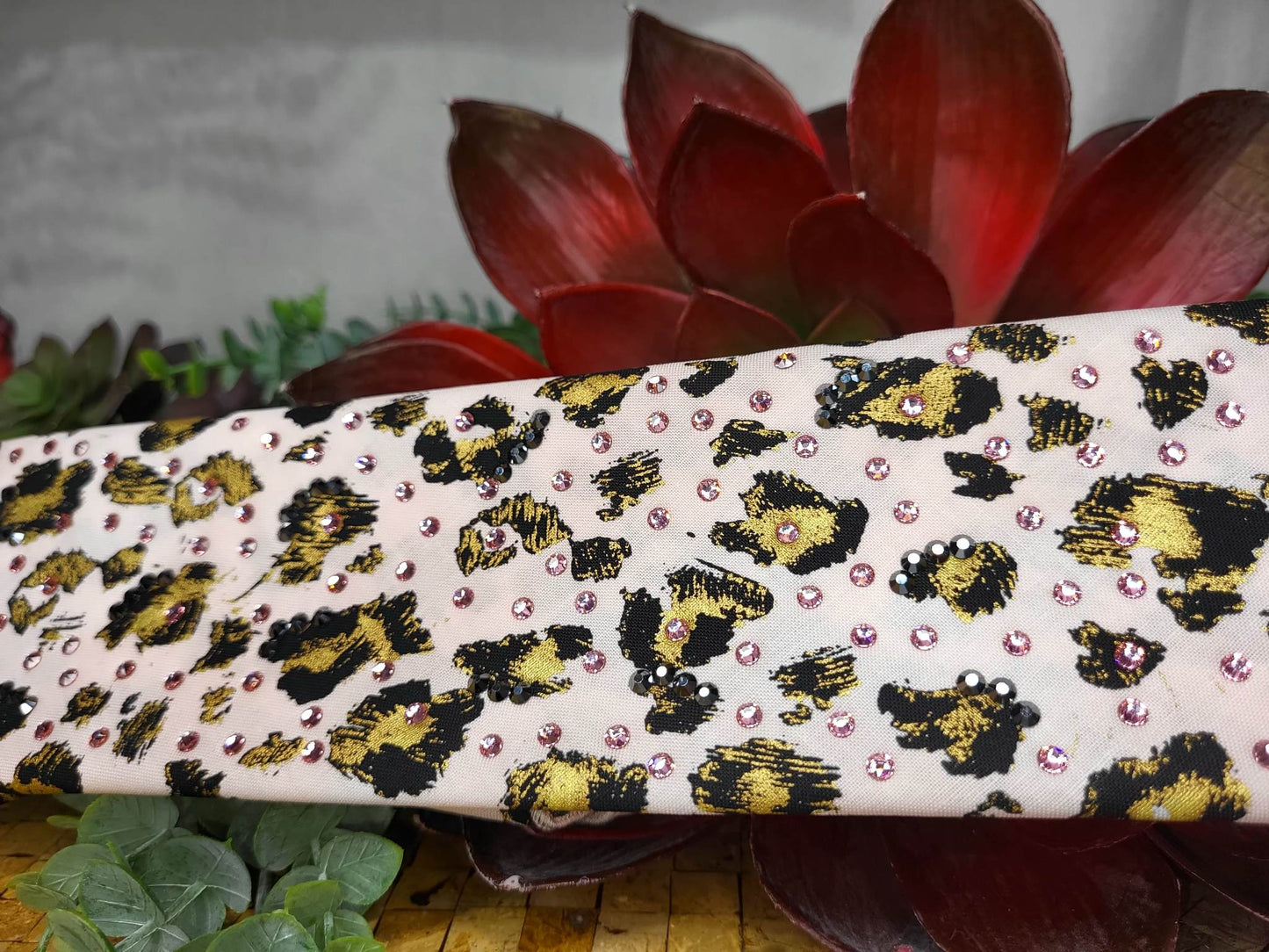 EXTRA BLING - Pink and Gold Cheetah with Pink and Black Austrian Crystals (Sku4263)