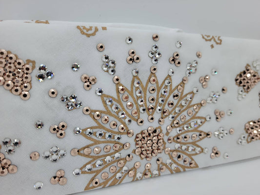 LeeAnnette Gold Paisley on White with Rose Gold and Diamond Clear Crystals (Sku4355)