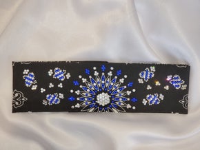 LeeAnnette Black Paisley with Blue and Diamond Clear Austrian crystals (Sku4356)